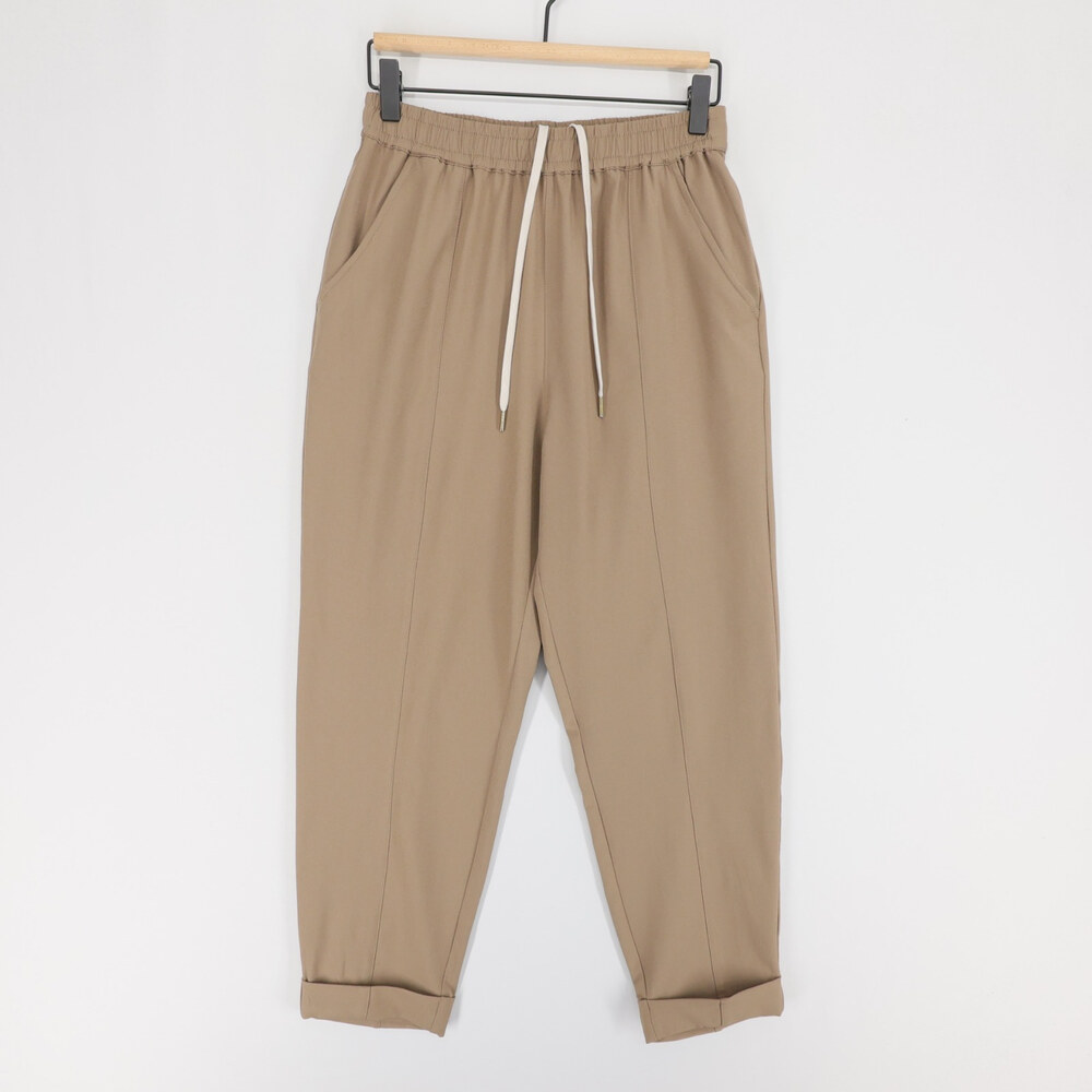 Varley Oakland Pants Womens XS Tan Turnup Taper Stretch Elastic Drawstring